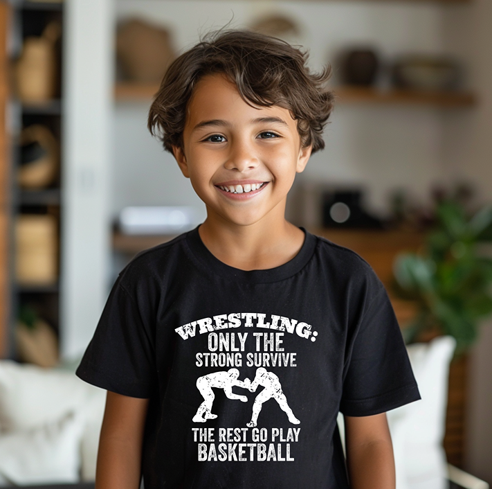 Only Strong Survive Wrestling Quote Youth Freestyle Wrestling T-Shirt Kids Wrestler Tee