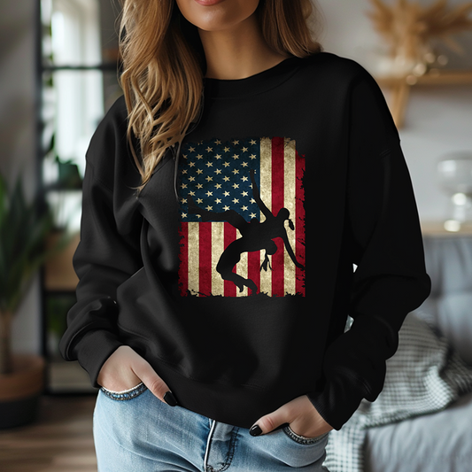 Patriotic Wrestling American Flag Female Wrestler Warm Cozy Comfortable Unisex Crewneck Sweatshirt