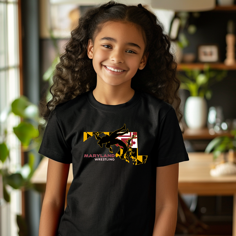 Maryland High School Girls Wrestling Marylander State Flag Youth Freestyle Wrestling T-Shirt Kids Wrestler Tee