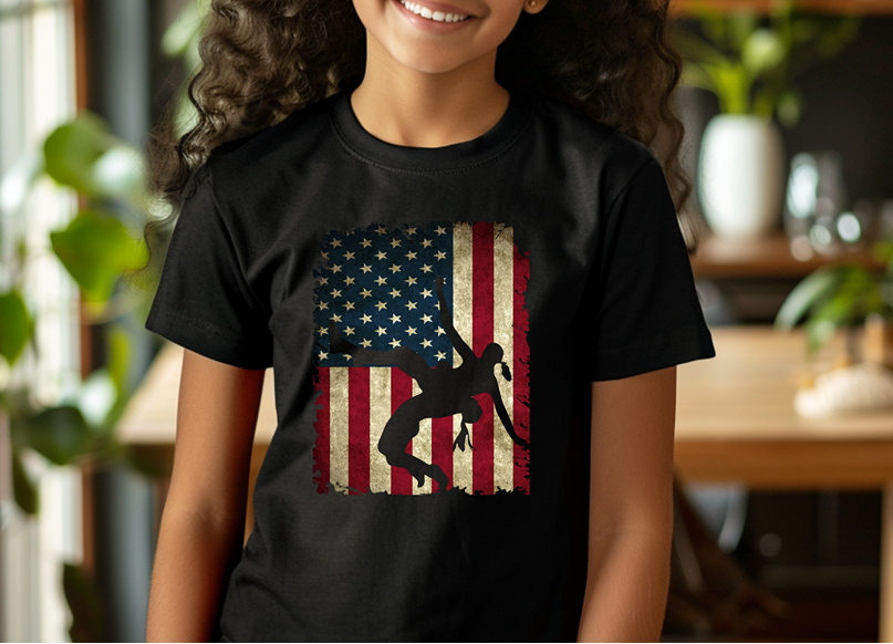 Girls Wrestling American Flag Gift Female Wrestler Youth Freestyle Wrestling T-Shirt Kids Wrestler Tee