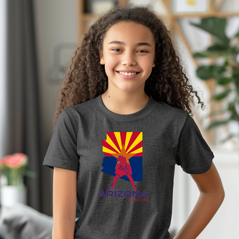 Arizona Girls Wrestling Daughter Wrestler Team Az State Flag Youth Freestyle Wrestling T-Shirt Kids Wrestler Tee