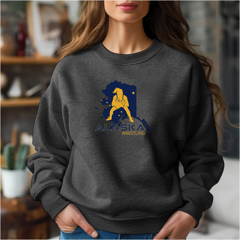 Girls Alaskan Wrestler Ladies Wrestling Alaska Flag Design Warm Cozy Comfortable Unisex Crewneck Sweatshirt