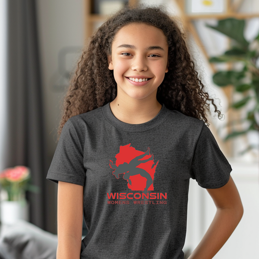 Wisconsin Girls Wrestling Junior High School Wrestler Team Youth Freestyle Wrestling T-Shirt Kids Wrestler Tee