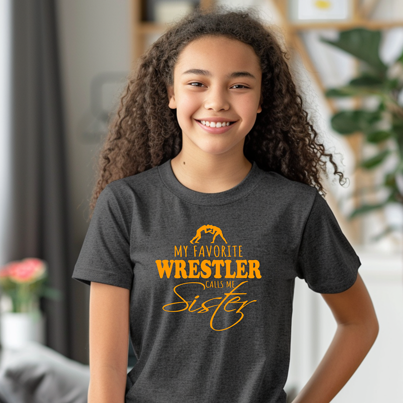Wrestling Sister My Favorite Wrestler Calls Me Sister Youth Freestyle Wrestling T-Shirt Kids Wrestler Tee