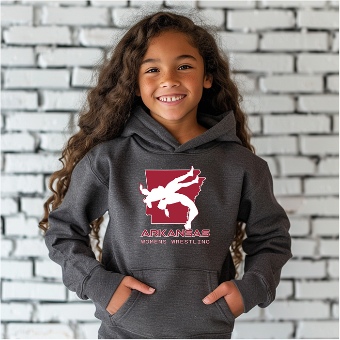 Arkansas Tween Wrestling High School Girls Wrestler Team AR Youth Hoodie Heavy Blend Hooded Sweatshirt