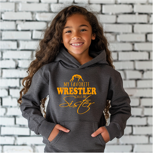 Wrestling Sister product My Favorite Wrestler Calls Me Sister Youth Hoodie Heavy Blend Hooded Sweatshirt