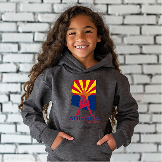 Arizona Girls Wrestling Daughter Wrestler Team Az State Flag Youth Hoodie Heavy Blend Hooded Sweatshirt