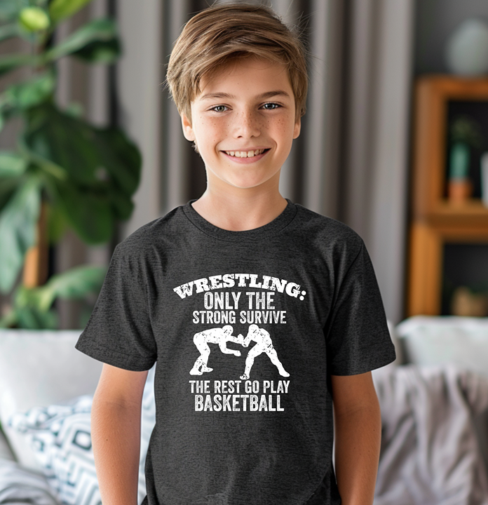 Only Strong Survive Wrestling Quote Youth Freestyle Wrestling T-Shirt Kids Wrestler Tee