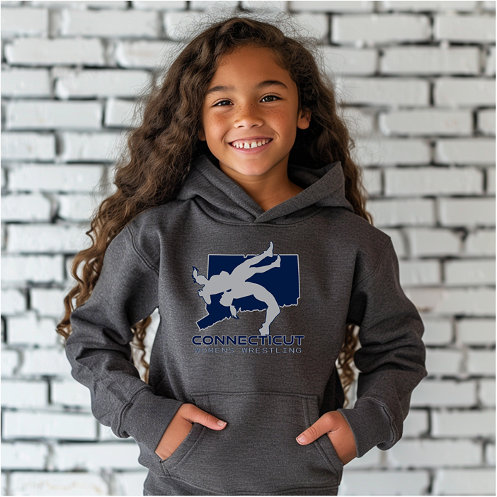 Connecticut Tween Wrestling Girls High School Wrestler Team Youth Hoodie Heavy Blend Hooded Sweatshirt