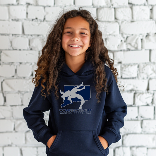 Connecticut Tween Wrestling Girls High School Wrestler Team Youth Hoodie Heavy Blend Hooded Sweatshirt