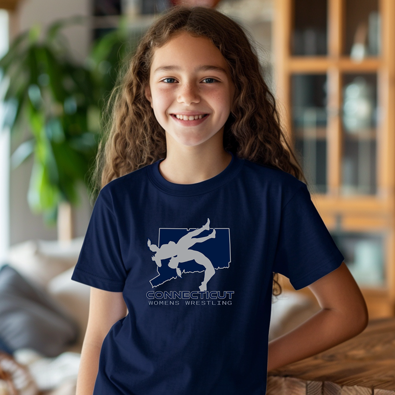 Connecticut Girls Wrestling Junior High School Wrestler Team Youth Freestyle Wrestling T-Shirt Kids Wrestler Tee