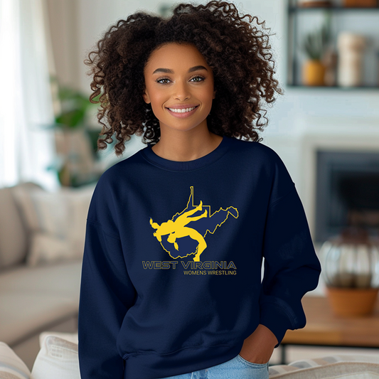 West Virginia Women Wrestling High School Girl Wrestler Team Warm Cozy Comfortable Unisex Crewneck Sweatshirt