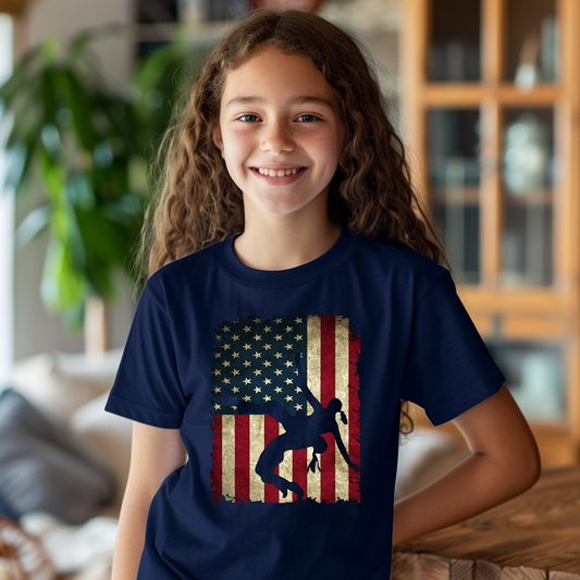 Girls Wrestling American Flag Gift Female Wrestler Youth Freestyle Wrestling T-Shirt Kids Wrestler Tee