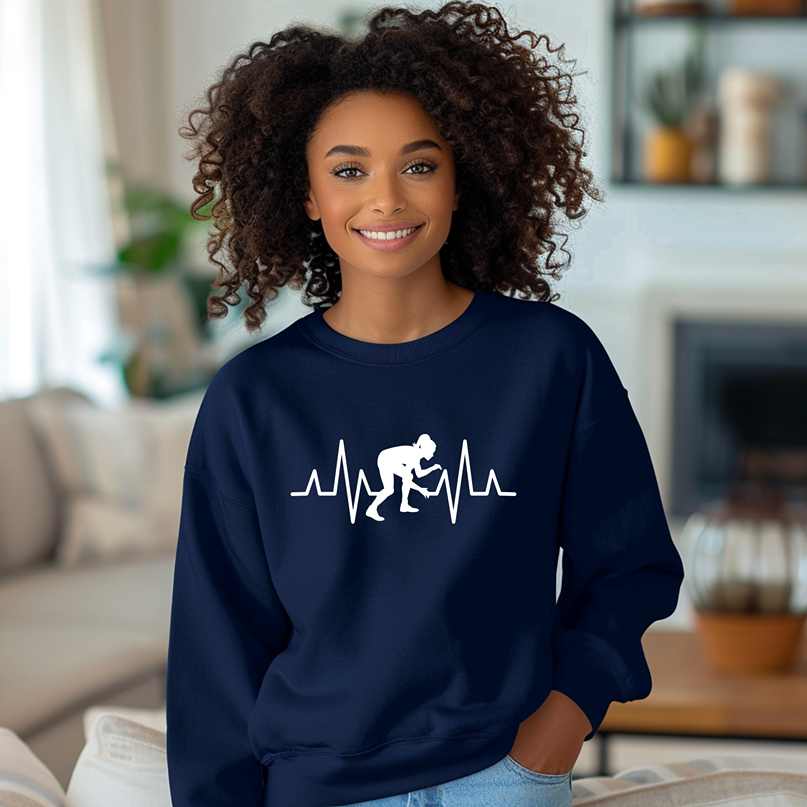 Girls Wrestling EKG Heartbeat Female Wrestler Warm Cozy Comfortable Unisex Crewneck Sweatshirt