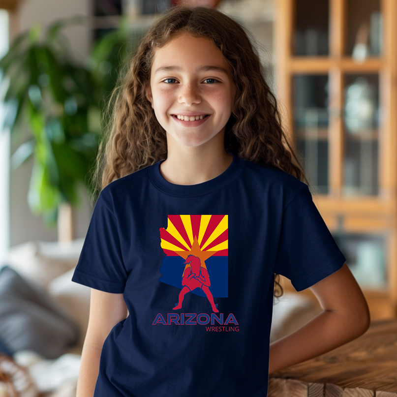 Arizona Girls Wrestling Daughter Wrestler Team Az State Flag Youth Freestyle Wrestling T-Shirt Kids Wrestler Tee