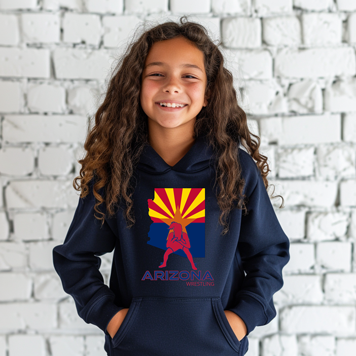 Arizona Girls Wrestling Daughter Wrestler Team Az State Flag Youth Hoodie Heavy Blend Hooded Sweatshirt