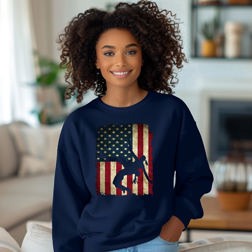 Patriotic Wrestling American Flag Female Wrestler Warm Cozy Comfortable Unisex Crewneck Sweatshirt