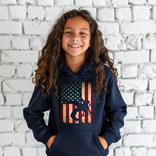 Girls Wrestling American Flag Gift for a Female Wrestler Youth Hoodie Heavy Blend Hooded Sweatshirt