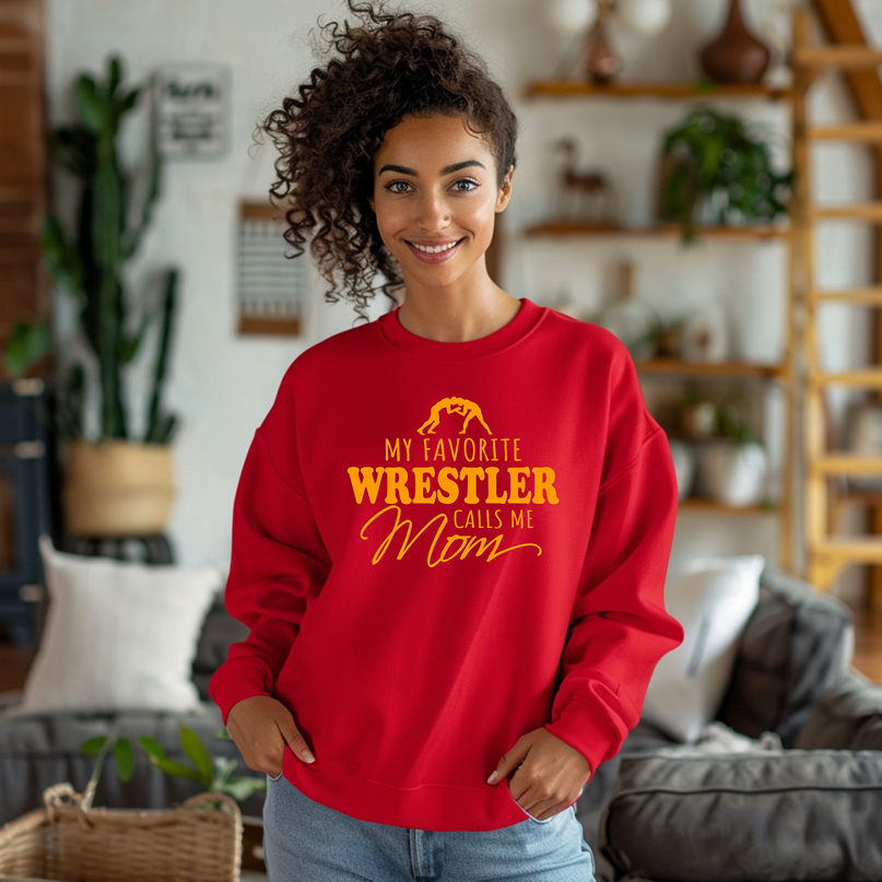 Wrestling Mom My Favorite Wrestler Calls Me Mom Warm Cozy Comfortable Unisex Crewneck Sweatshirt