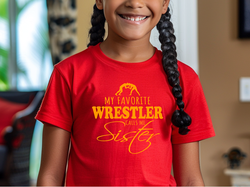 Wrestling Sister My Favorite Wrestler Calls Me Sister Youth Freestyle Wrestling T-Shirt Kids Wrestler Tee