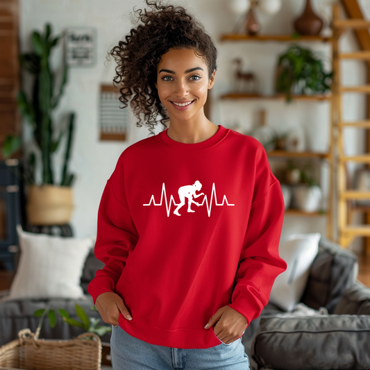 Girls Wrestling EKG Heartbeat Female Wrestler Warm Cozy Comfortable Unisex Crewneck Sweatshirt