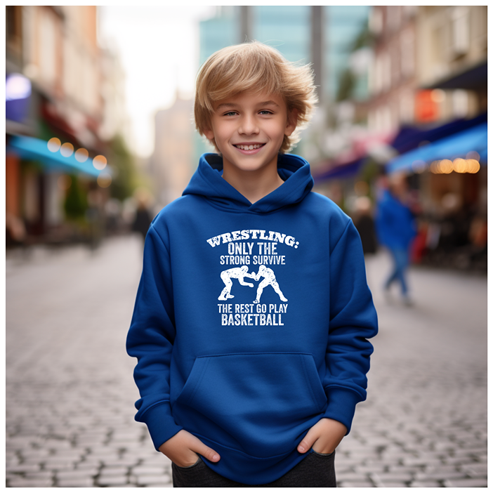 Only Strong Survive Wrestling Quote graphics Wrestler Gifts Youth Hoodie Heavy Blend Hooded Sweatshirt