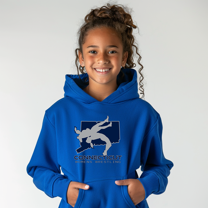 Connecticut Tween Wrestling Girls High School Wrestler Team Youth Hoodie Heavy Blend Hooded Sweatshirt