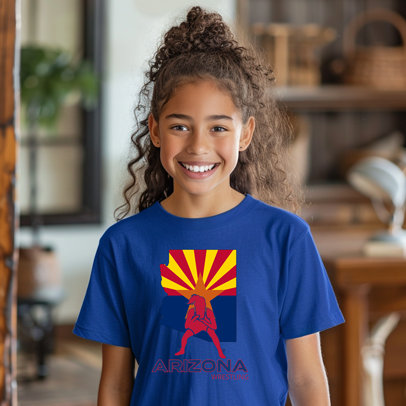 Arizona Girls Wrestling Daughter Wrestler Team Az State Flag Youth Freestyle Wrestling T-Shirt Kids Wrestler Tee