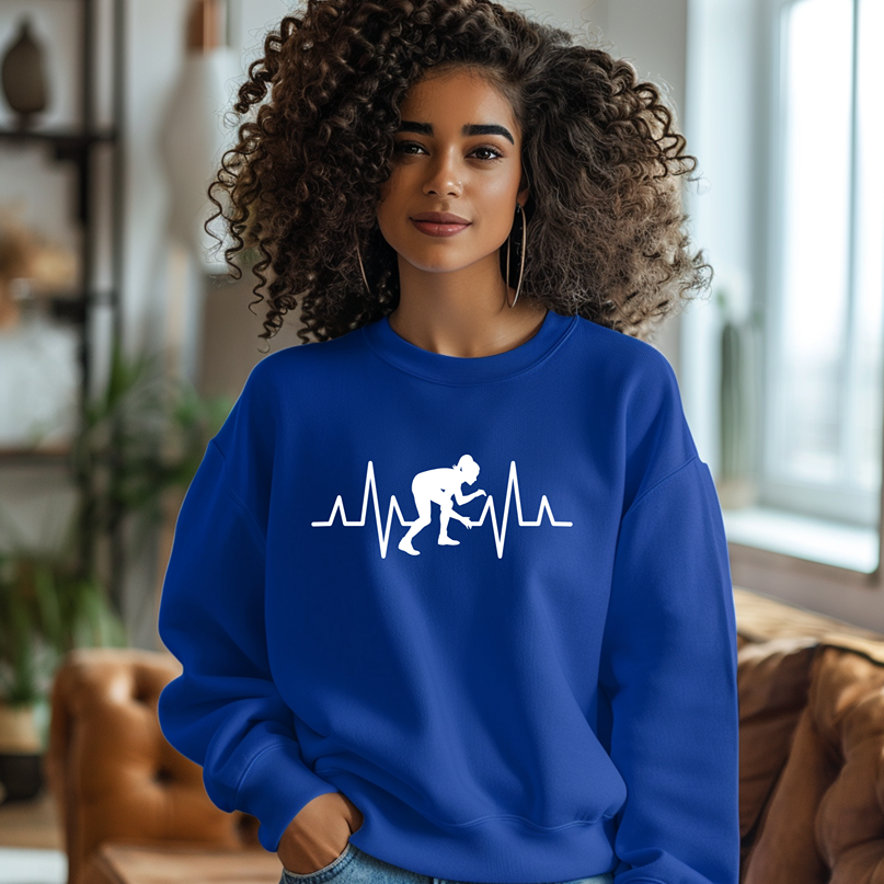 Girls Wrestling EKG Heartbeat Female Wrestler Warm Cozy Comfortable Unisex Crewneck Sweatshirt