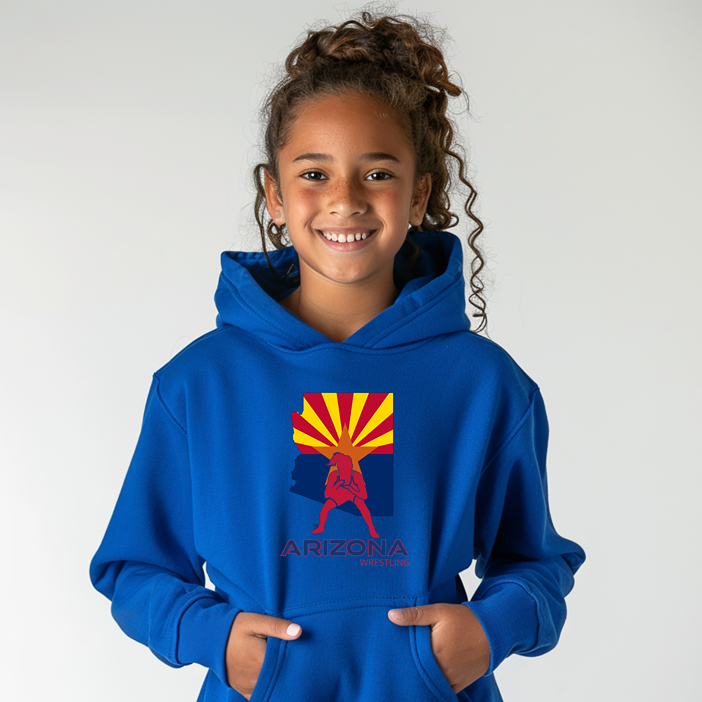 Arizona Girls Wrestling Daughter Wrestler Team Az State Flag Youth Hoodie Heavy Blend Hooded Sweatshirt