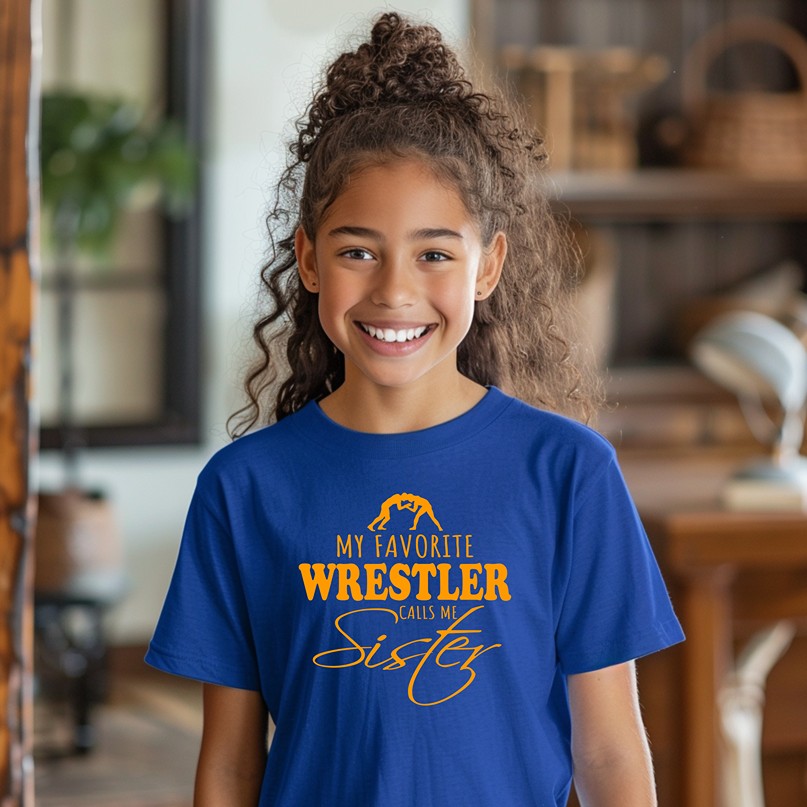 Wrestling Sister My Favorite Wrestler Calls Me Sister Youth Freestyle Wrestling T-Shirt Kids Wrestler Tee