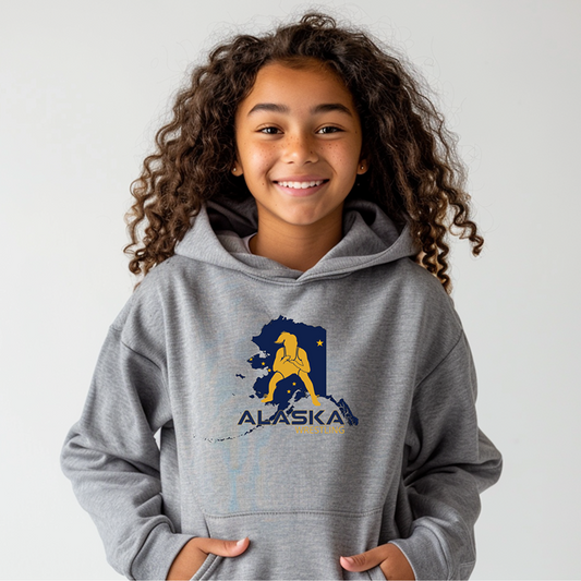 Girls Alaskan Wrestler Daughter Ladies Wrestling Alaska Flag design Youth Hoodie Heavy Blend Hooded Sweatshirt