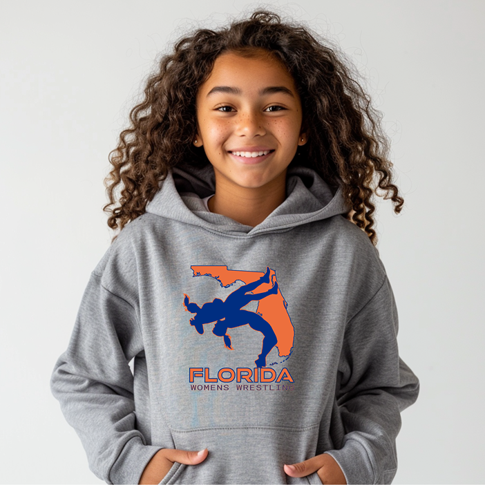 Florida Tween Wrestling Girls High School Wrestler Team Gift Youth Hoodie Heavy Blend Hooded Sweatshirt