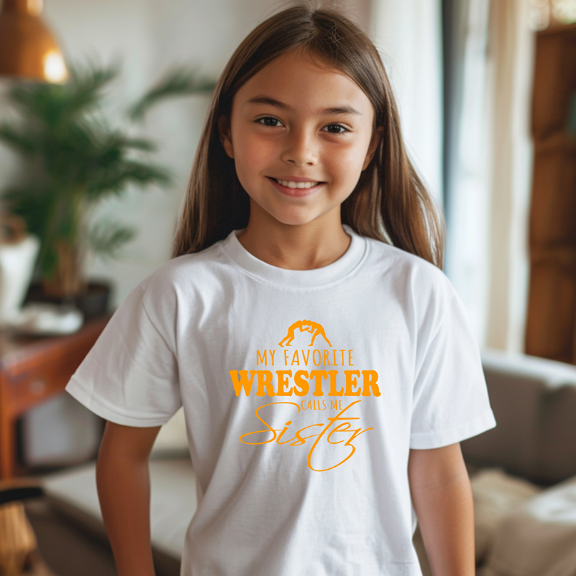 Wrestling Sister My Favorite Wrestler Calls Me Sister Youth Freestyle Wrestling T-Shirt Kids Wrestler Tee