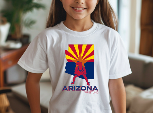 Arizona Girls Wrestling Daughter Wrestler Team Az State Flag Youth Freestyle Wrestling T-Shirt Kids Wrestler Tee