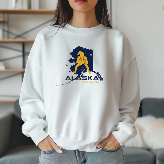 Girls Alaskan Wrestler Ladies Wrestling Alaska Flag Design Warm Cozy Comfortable Unisex Crewneck Sweatshirt