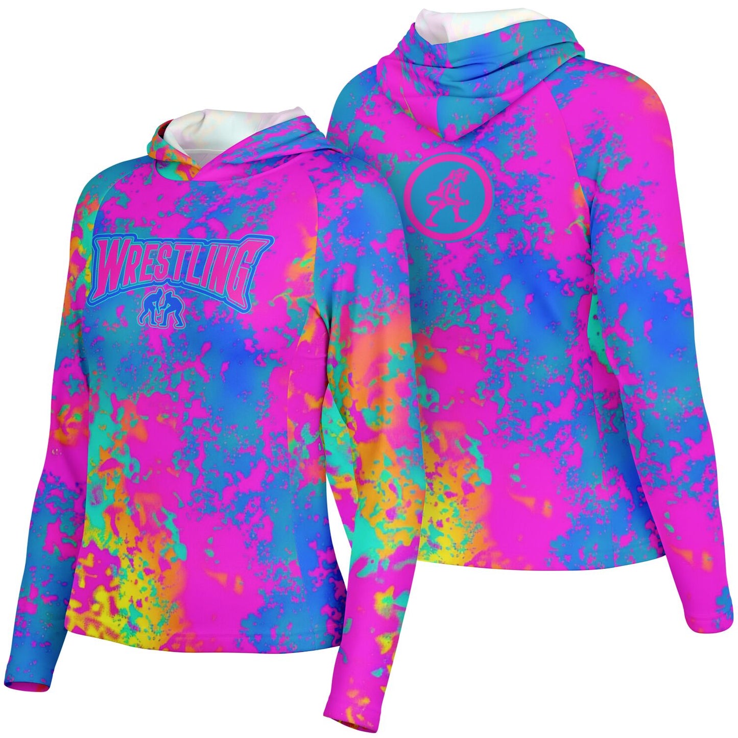 Women's Wrestling Psychedelic Thermal Heatmap Long Sleeve Hooded Performance Shirt - AOP