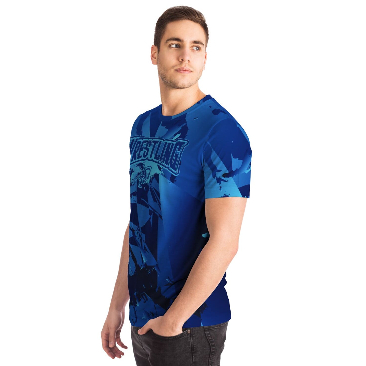 Mens Wrestling Abstract Blue Wrestler Sublimated T-shirt