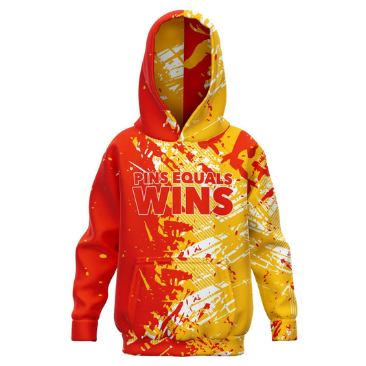 4Wrestlers Orange Pins Equals Wins Youth Girls Wrestling Athletic Kids Hoodie - AOP