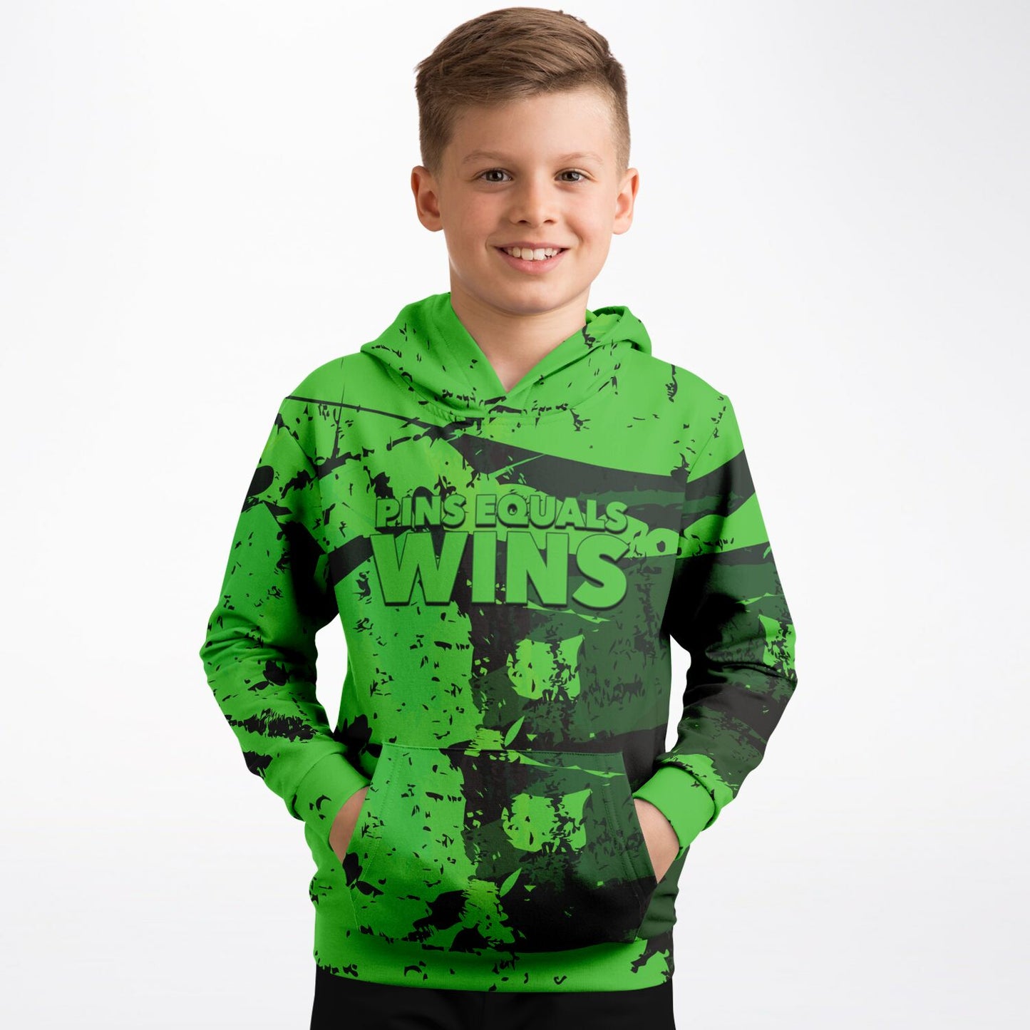 4Wrestlers Green Pins Equals Wins Youth Wrestling Athletic Kids Hoodie - AOP