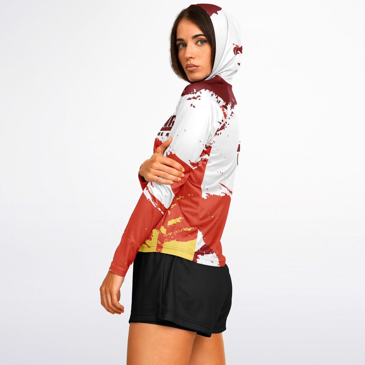 4Wrestlers Leave It All On The Mat Burgundy Women's Wrestling Long Sleeve Hooded Performance Shirt - AOP