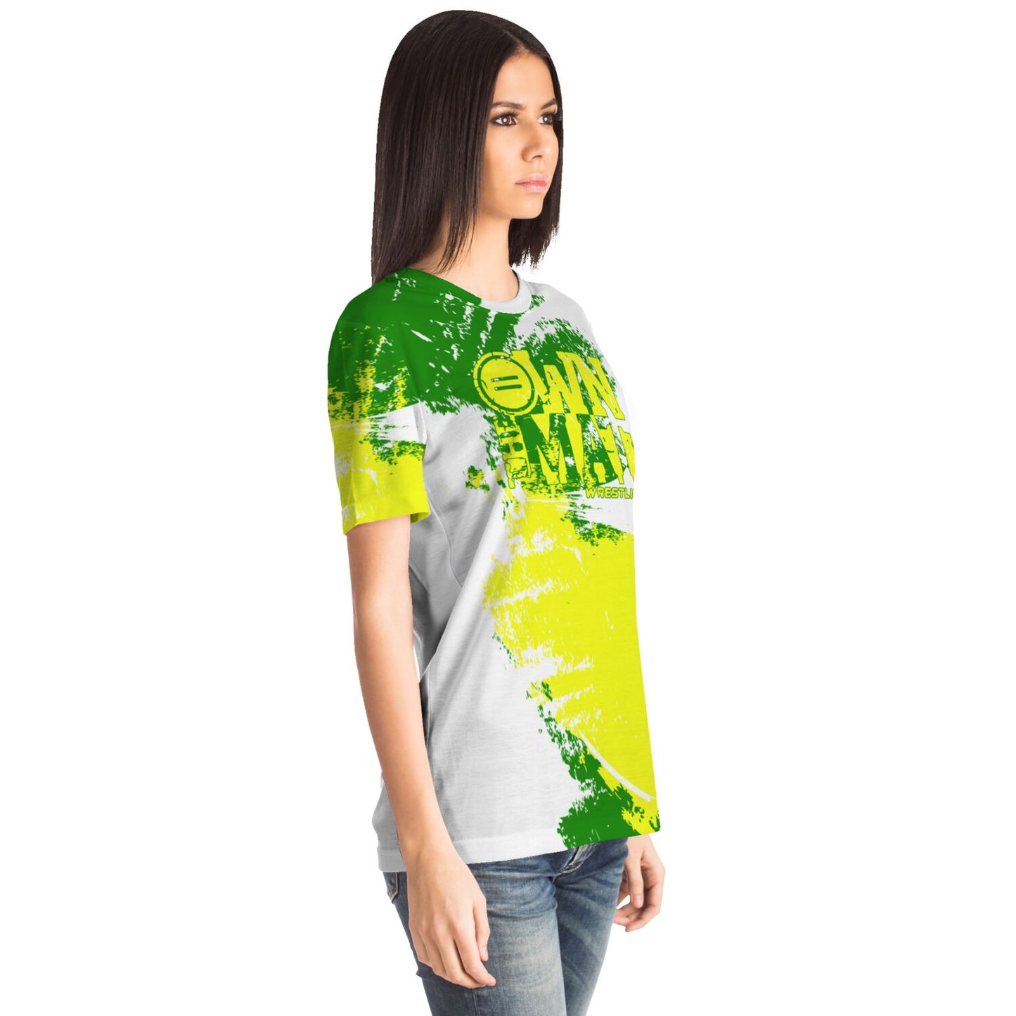 4Wrestlers Green Lime-Green Splatter Wormens Wrestling All Over Print T-shirt