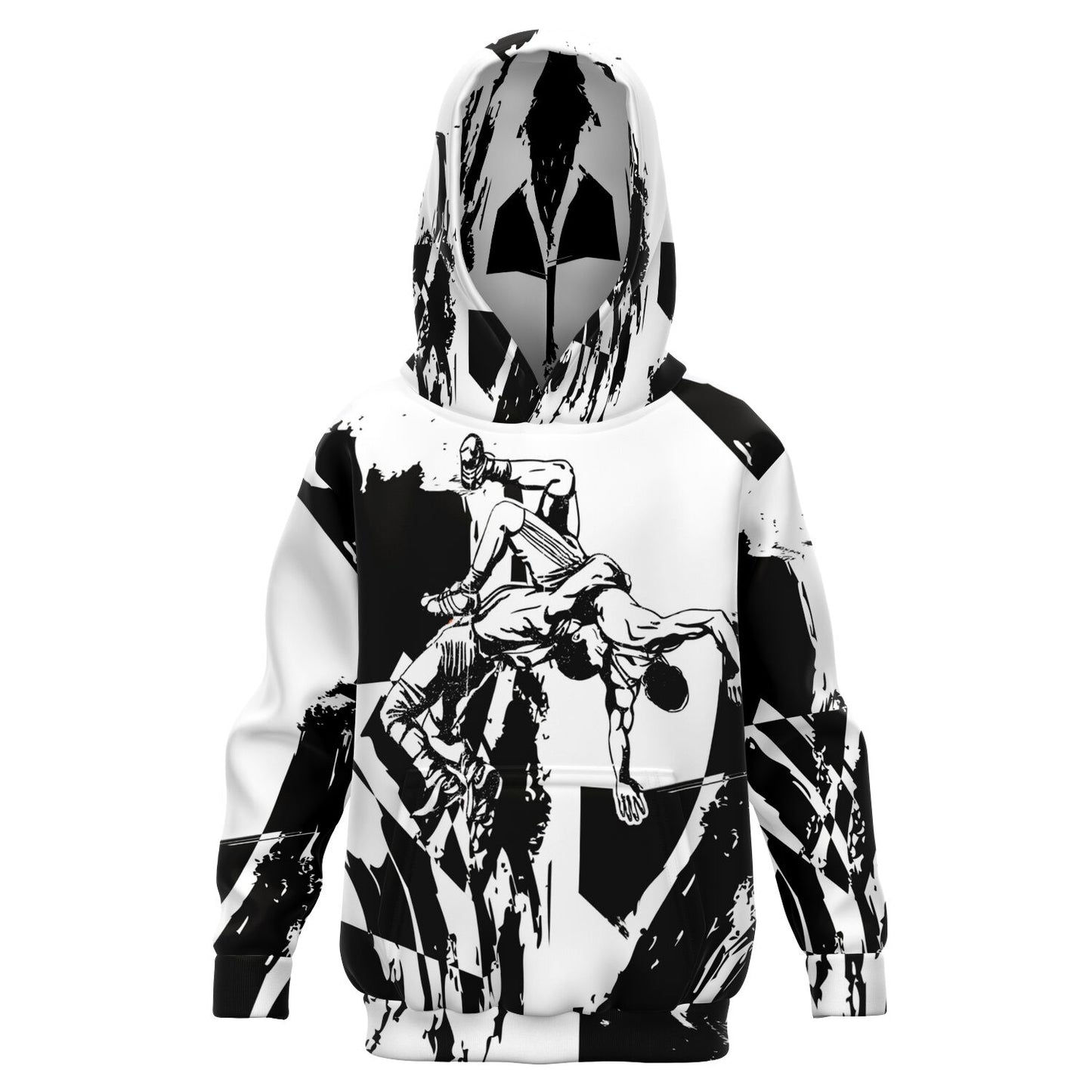 4Wrestlers Black & White Splatter Youth Wrestling Athletic Kids Hoodie - AOP