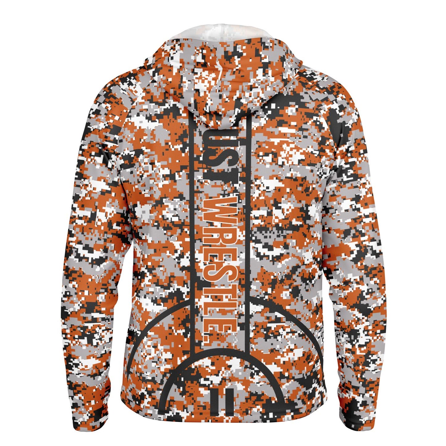State of Oklahoma Wrestling Men's Wrestler Long Sleeve Hooded Performance Shirt - AOP Pixel Camo