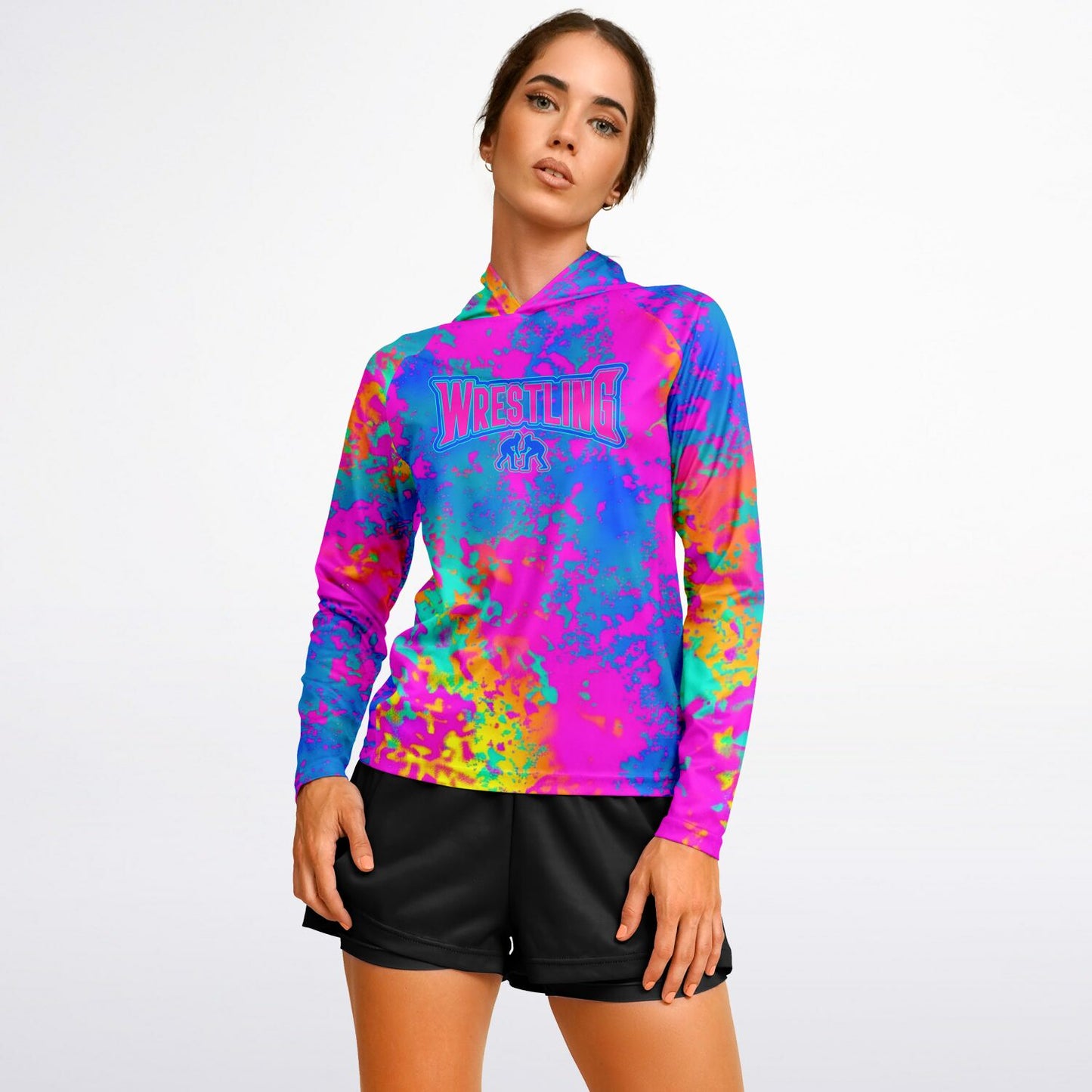 Women's Wrestling Psychedelic Thermal Heatmap Long Sleeve Hooded Performance Shirt - AOP