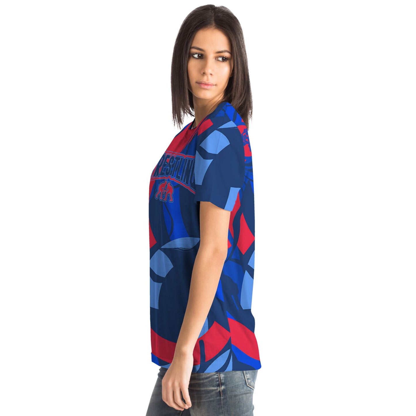 4Wrestlers Patriotic Red & Blue Abstract Womens Wrestling All Over Print T-shirt