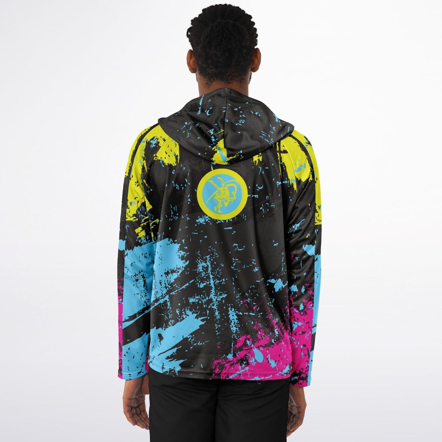 4Wrestlers Midnight Paint Splatter Men's Wrestling Long Sleeve Hooded Performance Shirt - AOP