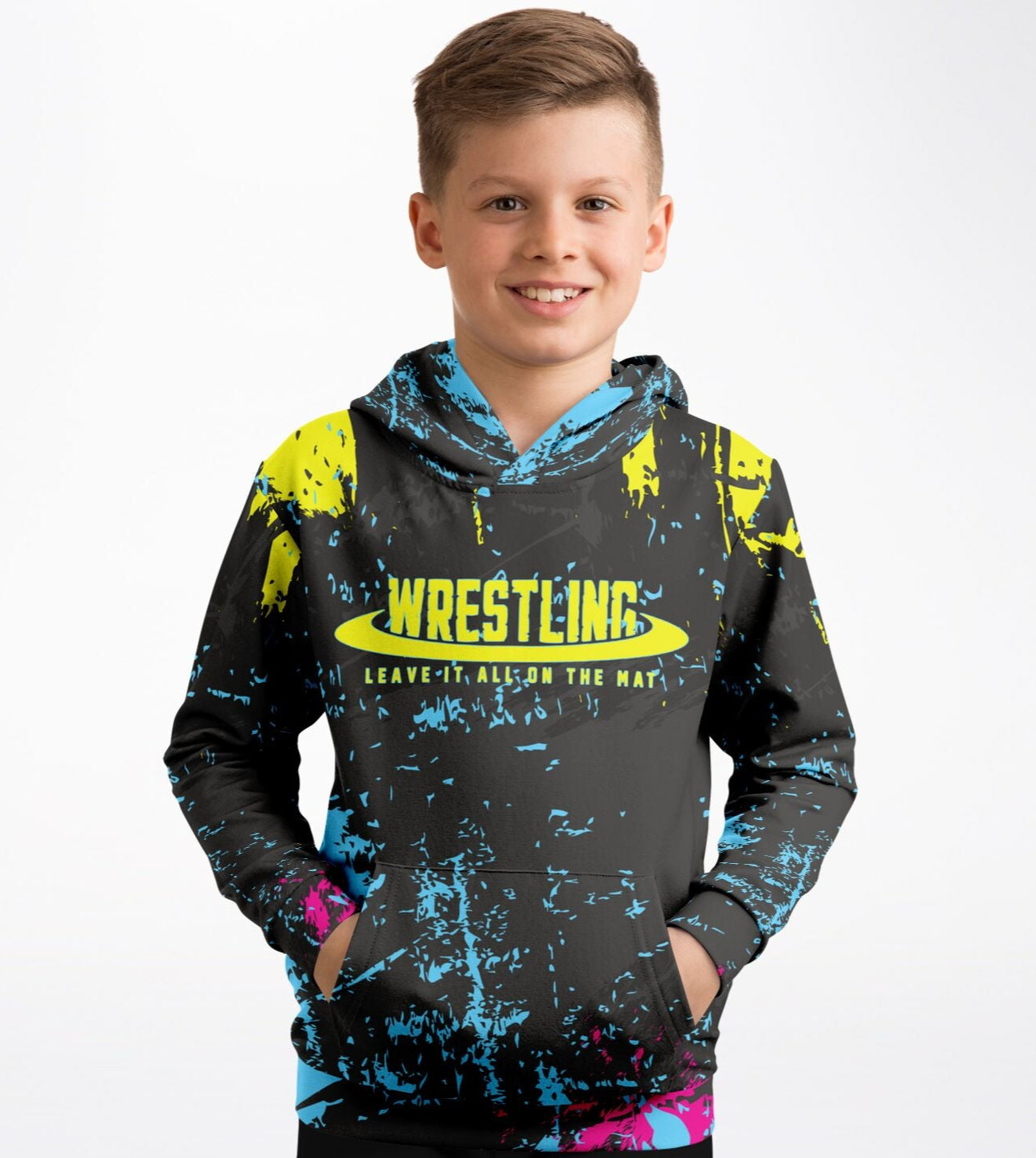 4Wrestlers Midnight Splatter Youth Wrestling Athletic Kids Hoodie - AOP