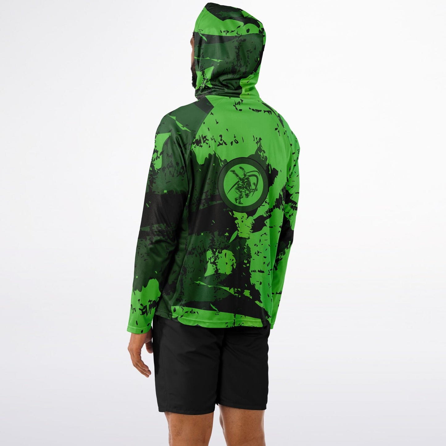 4Wrestlers Abstract Lime Green Men's Wrestling Long Sleeve Hooded Performance Shirt - AOP