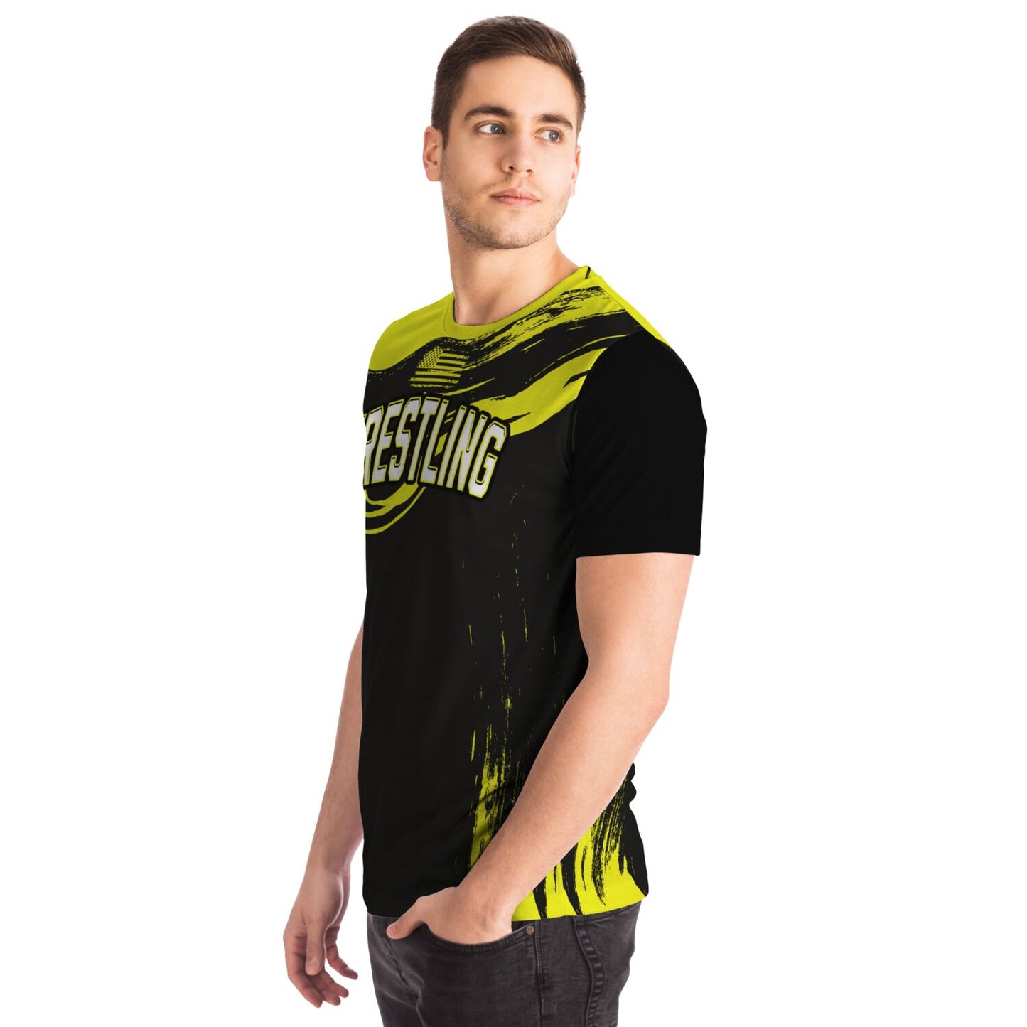 Wrestling Black and Neon Green Abstract All Over Print Premium T-shirt